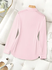 Franclia Collar Basic Transparent Solid Color Minimalist Shirt - Pink - View 2