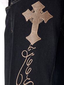 ROMWE MEN Goth Men's Letter Cross Pattern Casual Denim Jeans - Black - View 3