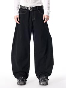 ROMWE MEN Goth Men's Letter Cross Pattern Casual Denim Jeans - Black - View 4