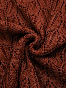 Lacomfia Plus Size Women Solid Color Round Neck Short Sleeve Hollow Out Knit Top - Brown - View 6