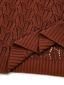 Lacomfia Plus Size Women Solid Color Round Neck Short Sleeve Hollow Out Knit Top - Brown - View 7