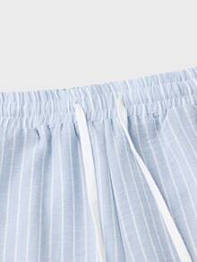 NORVETH Men's Drawstring Waist Striped Letter Embroidered Straight Leg Loose Casual Long Pants - Blue - View 4