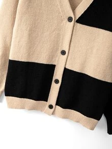 EMERY ROSE Cardigan Wanita Ukuran Besar Kasual Lembut Serbaguna Leher V Motif Kotak-kotak Warna Kontras Lengan Panjang Kancing Depan Formal Kantor Beige Musim Dingin - MultiWarna - View 5