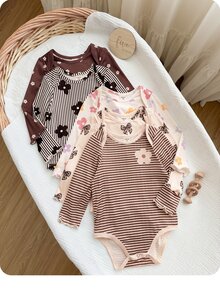 SHEIN (10pcs Sets, Get 5 Set Random)Baby Girl Cute Knitted Floral & Striped Pattern Long Sleeve Autumn Romper Set - Multicolor - View 7