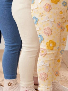 SHEIN 女嬰多功能休閒舒適彈性內搭褲，適合四季日常穿著、校園、外出、街頭、農場，輕鬆舒適，時尚女孩休閒穿搭，新款式 - 彩色 - 查看 4