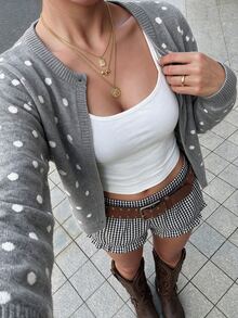 Autumina Women's Grey Casual Versatile Daily Commute Autumn/Winter Polka Dot Cardigan Sweater - Grey - View 4