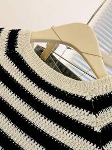 Franclia New Arrival Niche Design Striped Round Neck Chic Versatile Slim Fit Cardigan For Women - Black - View 5