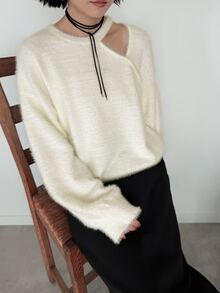 FRIFUL Sweater Wanita Warna Polos dengan Potongan Berongga untuk Musim Gugur - Krem - View 3