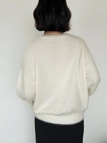 FRIFUL Sweater Wanita Warna Polos dengan Potongan Berongga untuk Musim Gugur - Krem - View 7