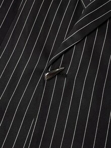 Manfinity Mode Men's Striped Long Sleeve Blazer And Pants Casual Commute Travel Suit Set, Formal, Old Money - Black - View 9