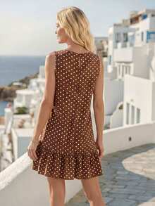 Faunlyn Vestido smock de lunares bajo con fruncido - Marrón - Ver 5