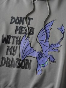 SHEIN How to Train Your Dragon هودي كاجوال للرجال بطبعة حرف وتنين بألوان متباينة، خريفي - رمادي - مشاهدة 6