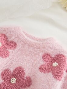 SHEIN Vintaside Kids 女童圓領套頭長袖毛衣，可愛粉色人造貂毛材質，Ro 秋季款 - 粉色 - 查看 9