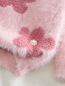 SHEIN Vintaside Kids 女童圓領套頭長袖毛衣，可愛粉色人造貂毛材質，Ro 秋季款 - 粉色 - 查看 12