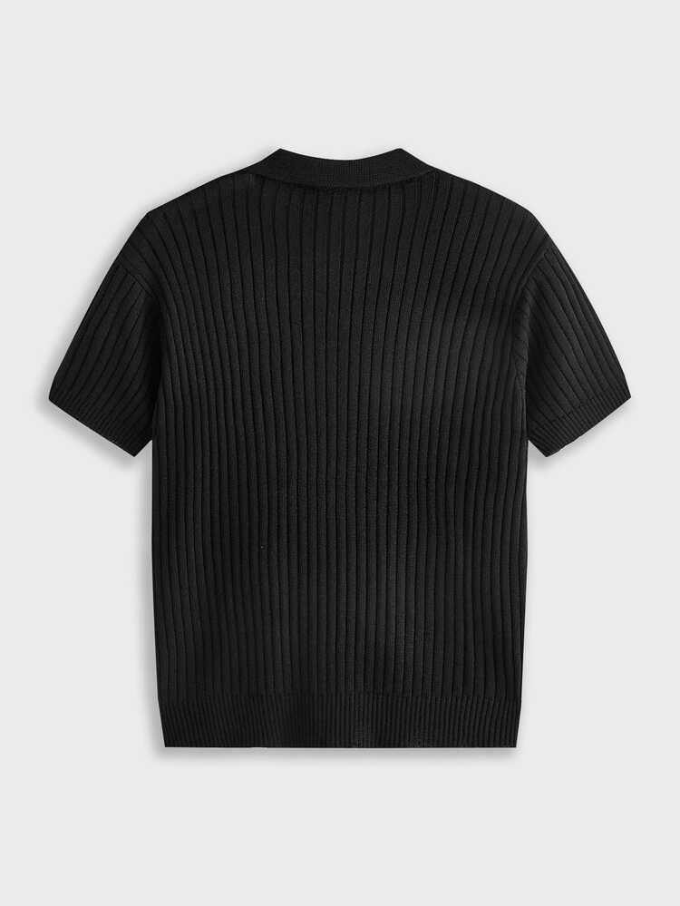 EASEVO Plus Size Men's Solid Color Polo Collar Short Sleeve Casual Knit Top - Black - View 8