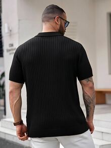 EASEVO 大尺碼男士純色 Polo 領短袖休閒針織上衣 - 黑色 - 查看 4