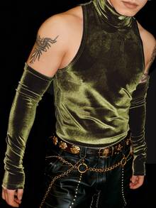 ZURIURI Top sexy unisex de noche rave verde oliva alienígena hada para hombre - Verde militar - Ver 7