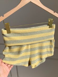 Comfortcana Contrast Striped Print Foldover Waist Shorts - Multicolor - View 5