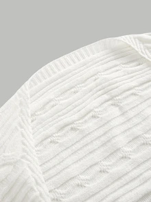 Girlism Kids Teen Girls Cardigans Spring Autumn Winter White Cropped Ribbed Fabric Knit Textured Casual Streetwear Sun Protection Daily Wear Back-To-School - White - View 5