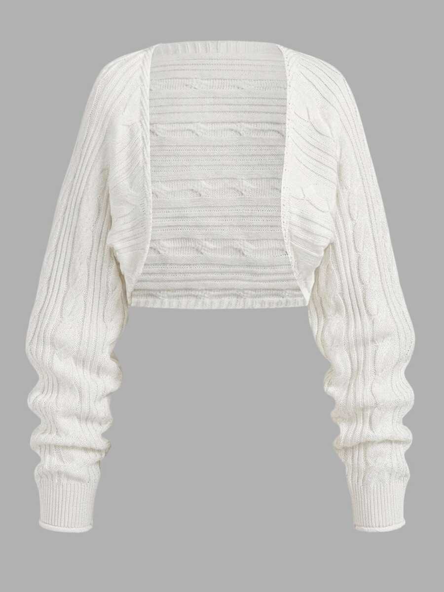 Girlism Kids Teen Girls Cardigans Spring Autumn Winter White Cropped Ribbed Fabric Knit Textured Casual Streetwear Sun Protection Daily Wear Back-To-School - White - View 1