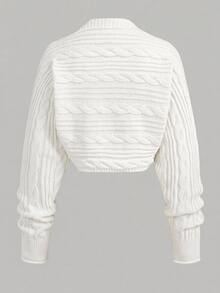 Girlism Kids Teen Girls Cardigans Spring Autumn Winter White Cropped Ribbed Fabric Knit Textured Casual Streetwear Sun Protection Daily Wear Back-To-School - White - View 2