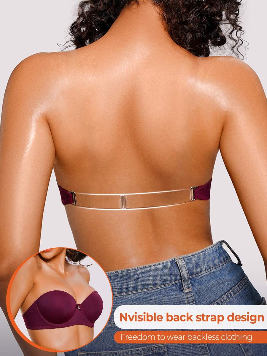Bareli Dear 女款蝴蝶結裝飾鋼圈內衣,透明肩帶 - 紫色 - 查看 1