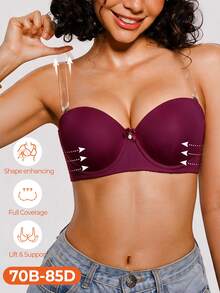 Bareli Dear 女款蝴蝶結裝飾鋼圈內衣，透明肩帶 - 紫色 - 查看 6