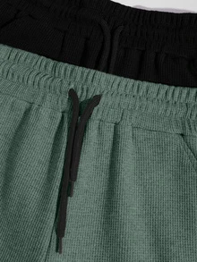 EURMUSE 100%Cotton 2pcs/Set Men's Waffle Fabric Basic Shorts - Multicolor - View 3