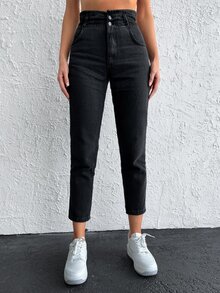 EURMUSE High Waist Mom Fit Jeans - Black - View 4