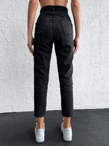 EURMUSE High Waist Mom Fit Jeans - Black - View 3