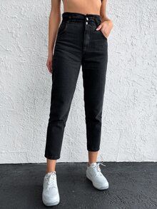 EURMUSE High Waist Mom Fit Jeans - Black - View 5