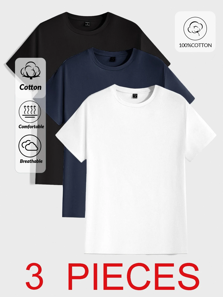 EURMUSE 100%Cotton Men's Basic Round Neck T-Shirt Set (Multiple Pieces) - Multicolor - View 1