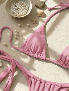 Swim SXY Sexy Mini Cup Bow Tie Strap Women's Swimsuit Set - Baby Pink - View 2