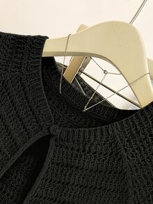 Franclia New Niche Design Striped Round Neck Unique Versatile Slimming Women's Cardigan Back-To-School Everyday School Black Autumn Casual Basic - Black - View 4