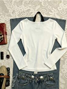 IslaSuriya Women's Cartoon Cat Print Long Sleeve Casual Top - White - View 2