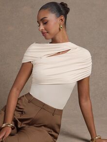 Hauture Cape Cut Out Elegant Bodysuit Heiress Style Birthday Night Out - Apricot - View 5