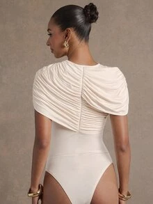 Hauture Cape Cut Out Elegant Bodysuit Heiress Style Birthday Night Out - Apricot - View 2