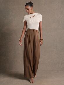 Hauture Cape Cut Out Elegant Bodysuit Heiress Style Birthday Night Out - Apricot - View 4