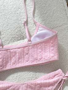 Swim Mod Girls' Striped Tank Top Swimsuit Top And V-Shaped Bikini Bottoms 2 Pieces Set - Pink - View 7