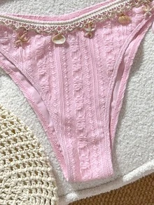 Swim Mod Girls' Striped Tank Top Swimsuit Top And V-Shaped Bikini Bottoms 2 Pieces Set - Pink - View 4