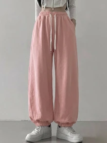 DAZY 女式抽绳时尚休闲百搭运动长裤，女式慢跑运动裤 - 粉色 - 查看 4