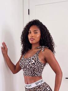 SHEIN Core Rhythm Plus Size Women's One-Piece Leopard Print Sexy Sports T-Shirt - Multicolor - View 4