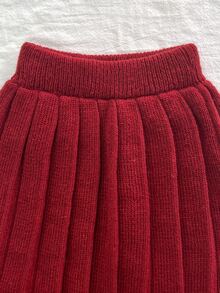 SHEIN 女童燕麥色手工歐根紗蝴蝶結圓領落肩長袖套頭毛衣 + 成套百褶裙，柔軟舒適，適合日常、外出、旅行、度假、居家、托兒所與玩耍 - 酒紅色 - 查看 6