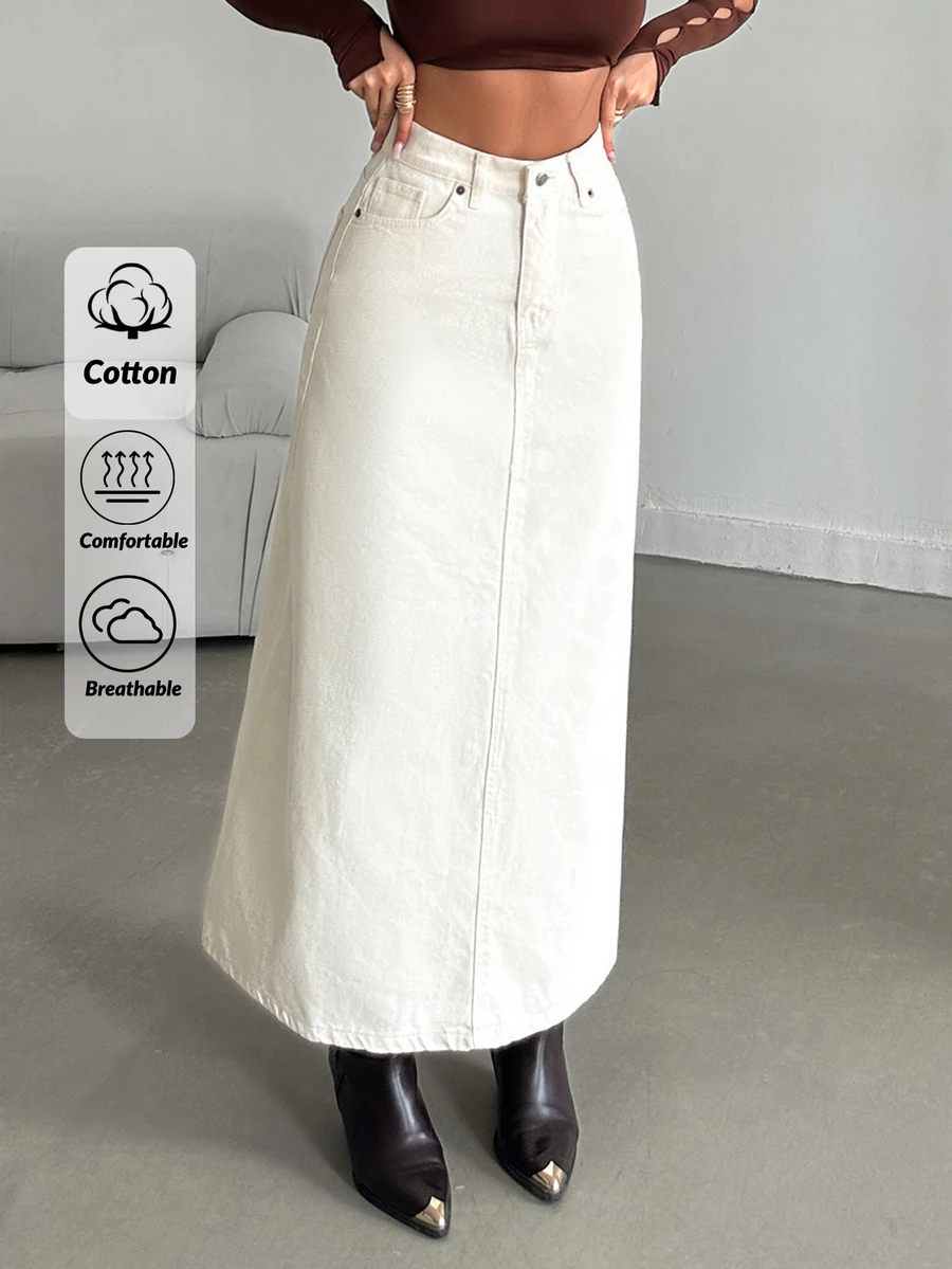 EURMUSE Washed Denim Skirt Without Belt