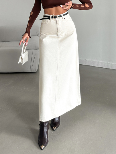 EURMUSE Washed Denim Skirt Without Belt