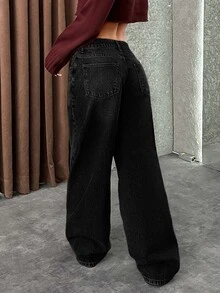 EURMUSE LOW RISE WIDELEG Y2K STYLE GREY JEAN - Black - View 2