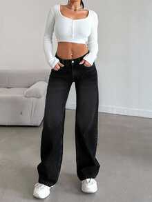 CasuGlow Casual Straight Leg Jeans - Black - View 5