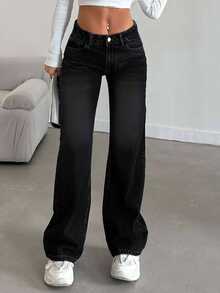 CasuGlow Casual Straight Leg Jeans - Black - View 7