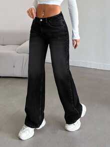 CasuGlow Casual Straight Leg Jeans - Black - View 4