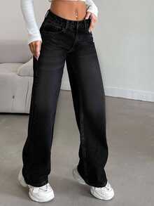 CasuGlow Casual Straight Leg Jeans - Black - View 3